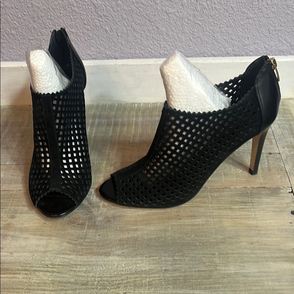 Marc Fisher Black Suede Cut Out Peep-Toe 5” Heels
